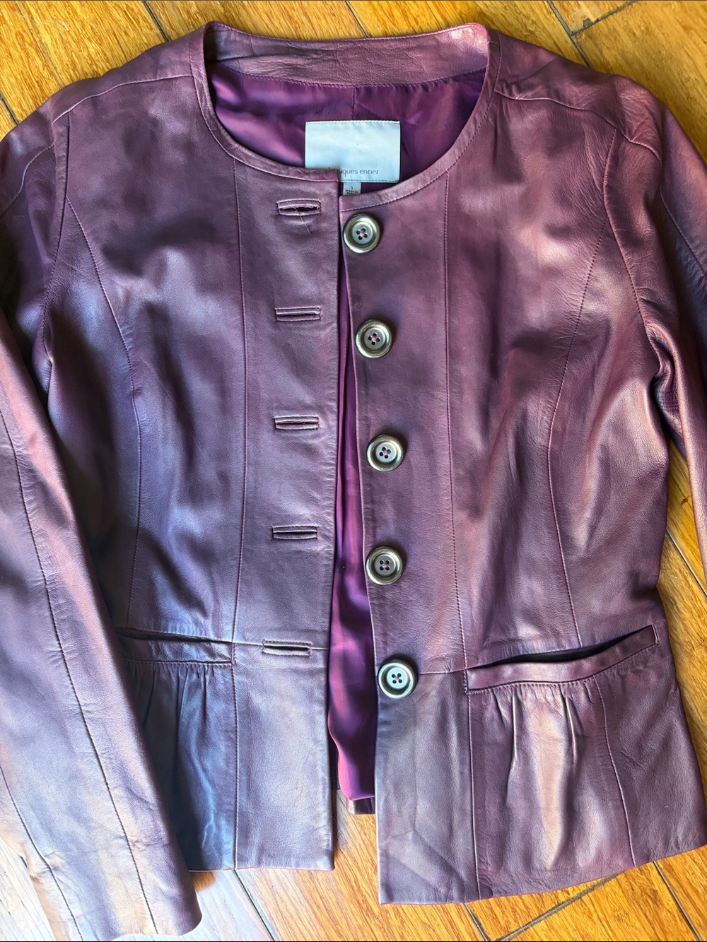 Gorgeous Classiques Entier Plum Leather Button-Front Jacket